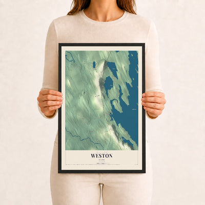 Weston, Maine map print - 12 x 18 black Ayous wood frame