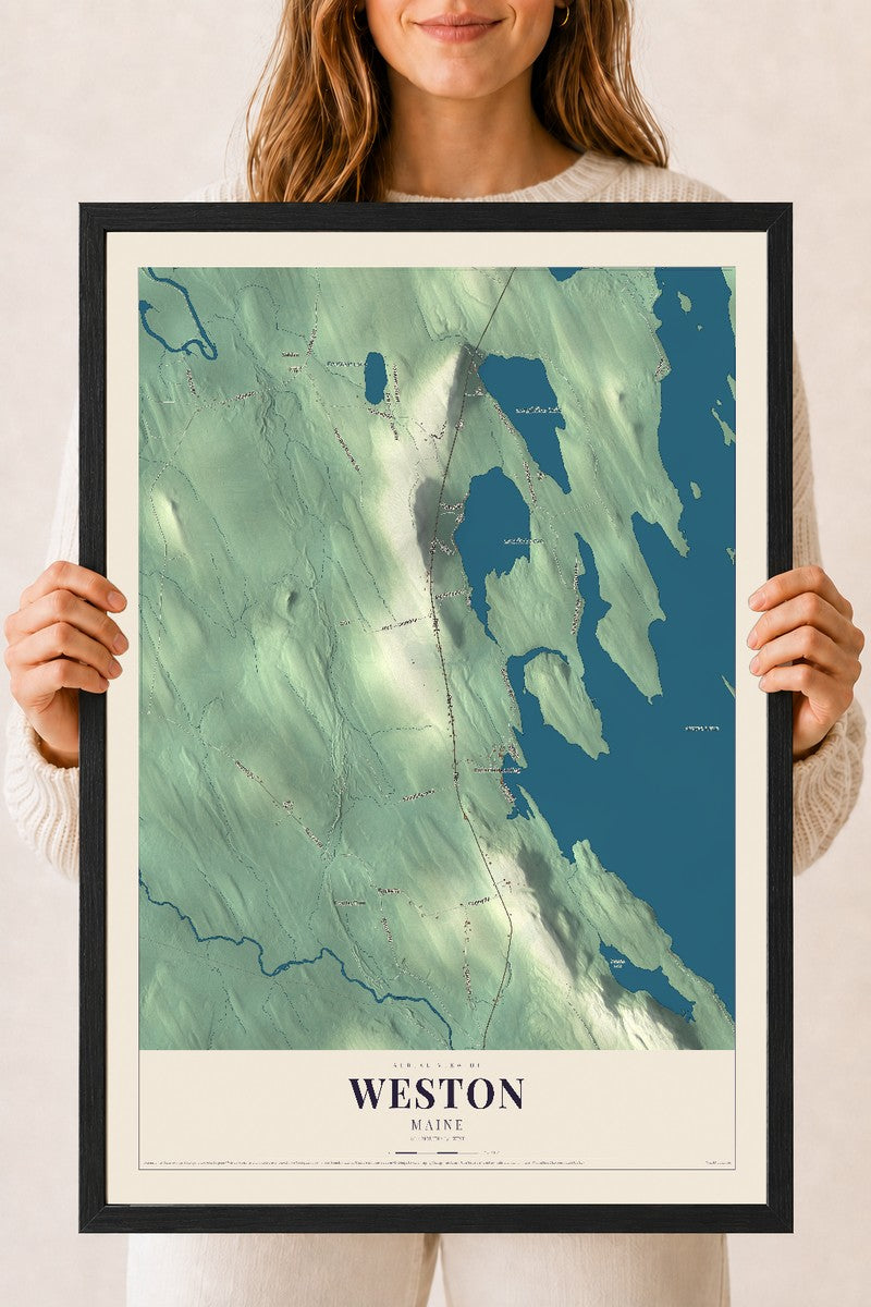 Weston, Maine map print - 18 x 24 black Ayous wood frame