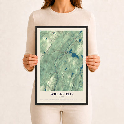 Whitefield, Maine map print - 12 x 18 black Ayous wood frame