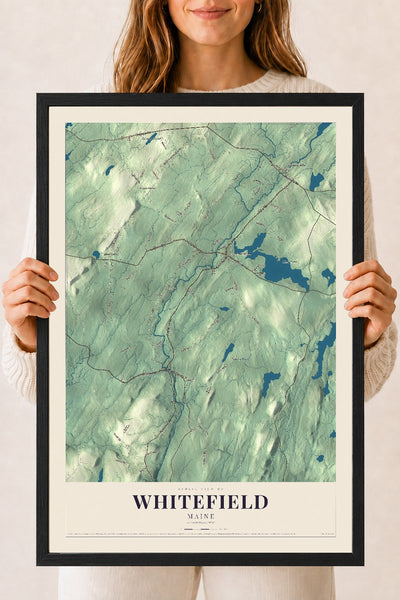Whitefield, Maine map print - 18 x 24 black Ayous wood frame