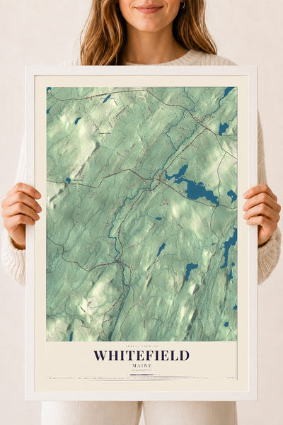 Whitefield, Maine map print - 18 x 24 white Ayous wood frame