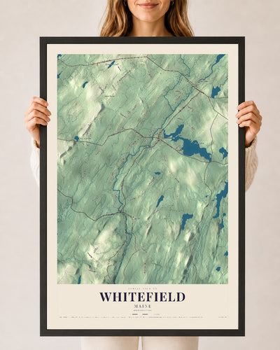 Whitefield, Maine map print - 24 x 36 black Ayous wood frame