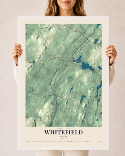 Whitefield, Maine map print - 24 x 36 white Ayous wood frame