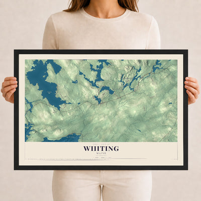 Whiting, Maine map print - 12 x 18 black Ayous wood frame
