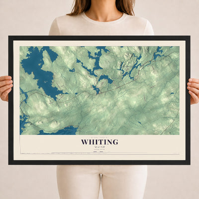 Whiting, Maine map print - 18 x 24 black Ayous wood frame