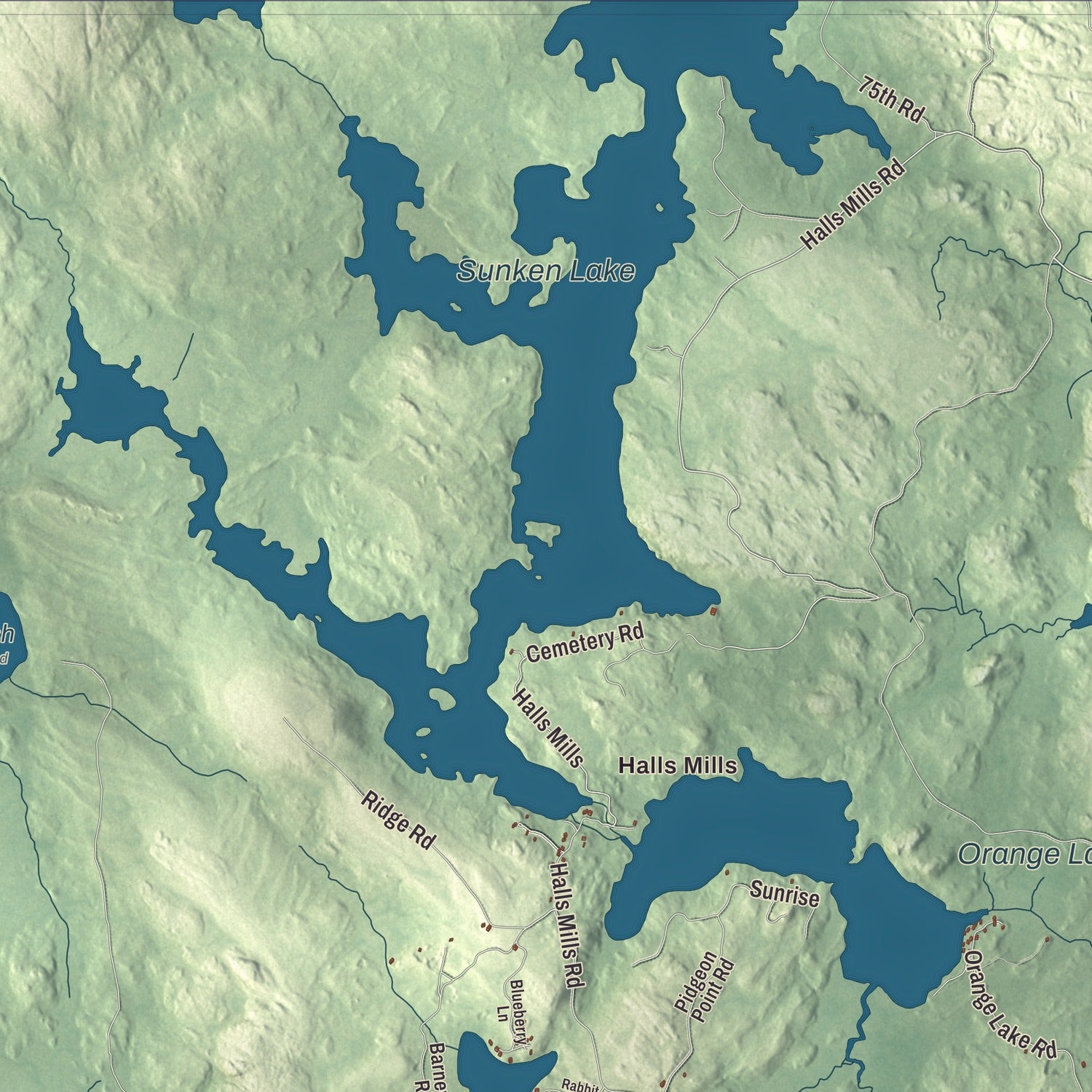 Terrain and local geography detail from the Whiting, Maine map