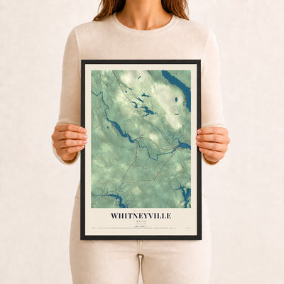 Whitneyville, Maine map print - 12 x 18 black Ayous wood frame