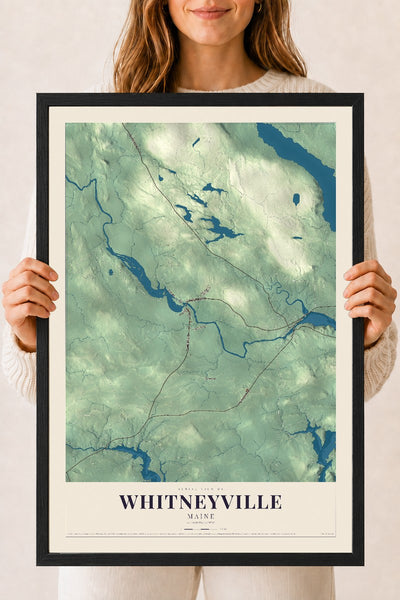 Whitneyville, Maine map print - 18 x 24 black Ayous wood frame