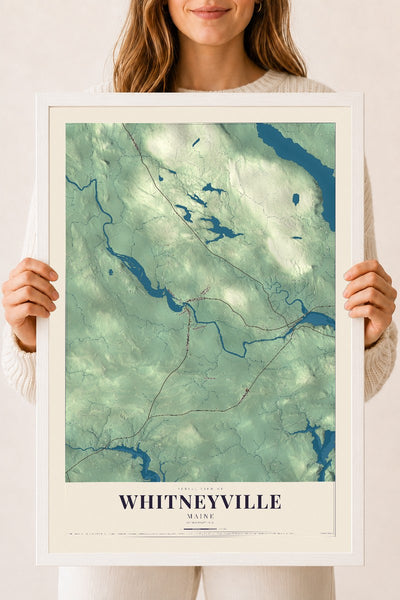 Whitneyville, Maine map print - 18 x 24 white Ayous wood frame