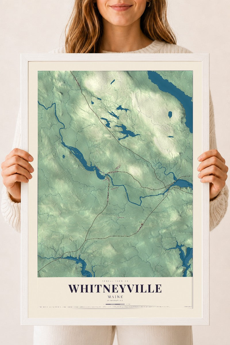 Whitneyville, Maine map print - 18 x 24 white Ayous wood frame