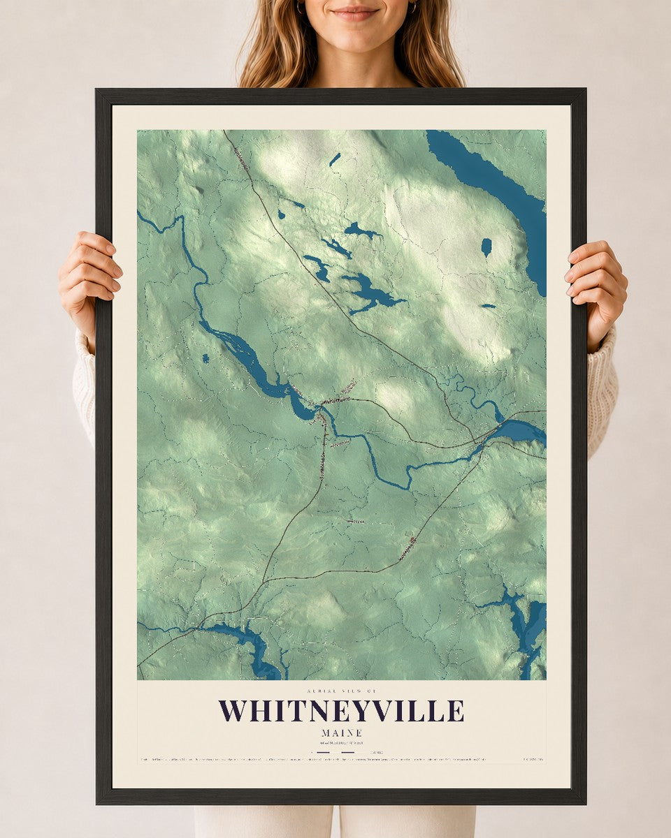 Whitneyville, Maine map print - 24 x 36 black Ayous wood frame