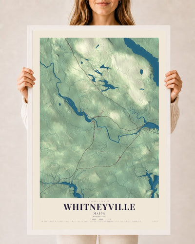 Whitneyville, Maine map print - 24 x 36 white Ayous wood frame