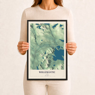 Willimantic, Maine map print - 12 x 18 black Ayous wood frame