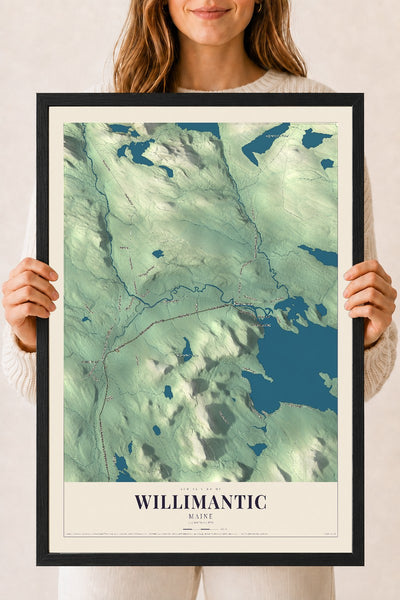 Willimantic, Maine map print - 18 x 24 black Ayous wood frame