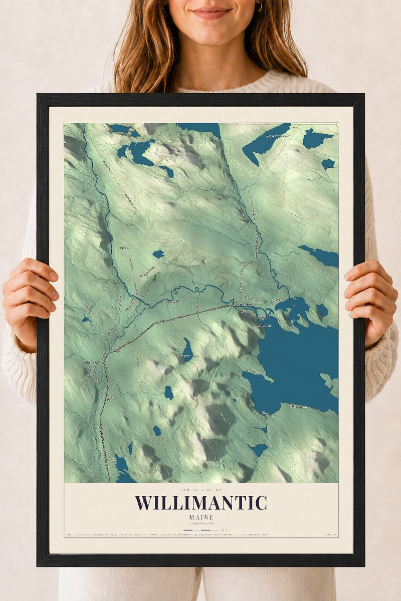 Willimantic, Maine map print - 18 x 24 black Ayous wood frame