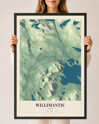 Willimantic, Maine map print - 24 x 36 black Ayous wood frame