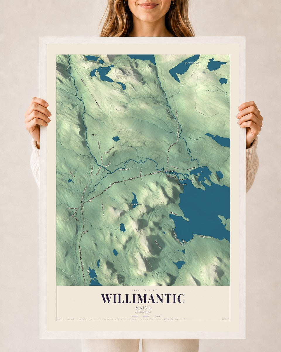 Willimantic, Maine map print - 24 x 36 white Ayous wood frame