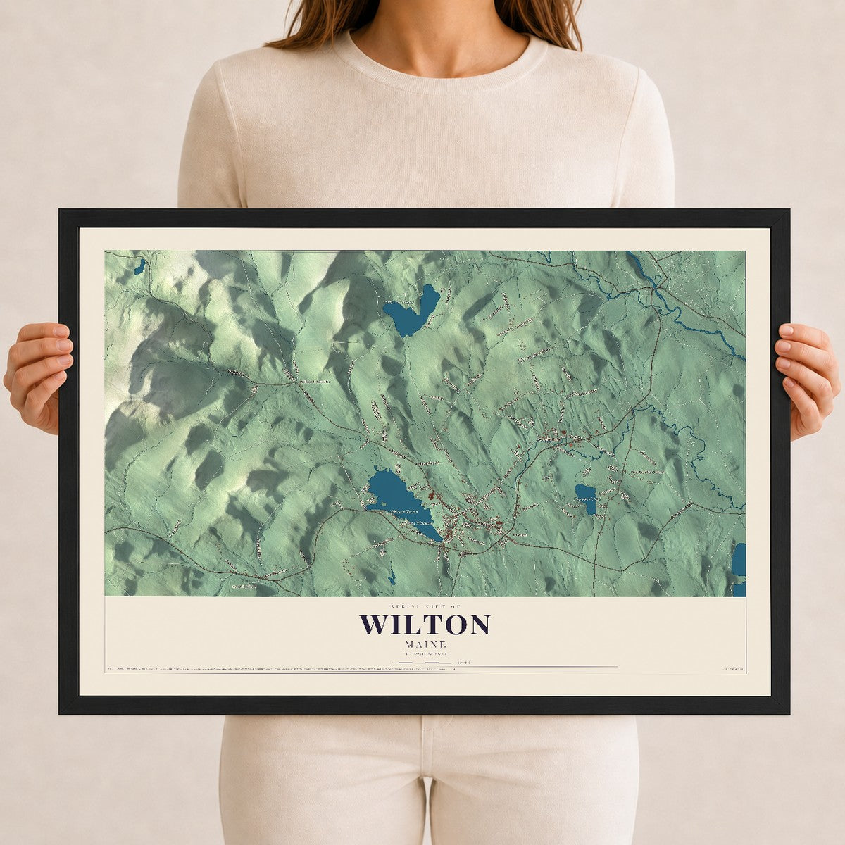 Wilton, Maine map print - 12 x 18 black Ayous wood frame