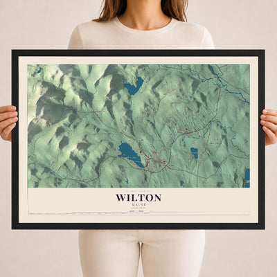 Wilton, Maine map print - 18 x 24 black Ayous wood frame