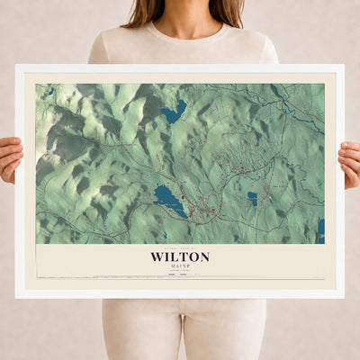 Wilton, Maine map print - 18 x 24 white Ayous wood frame
