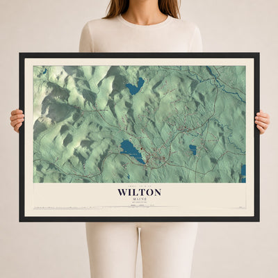 Wilton, Maine map print - 24 x 36 black Ayous wood frame