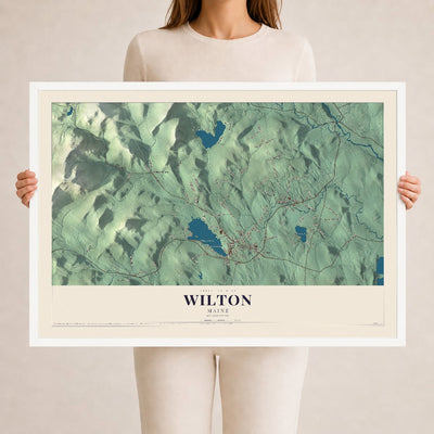 Wilton, Maine map print - 24 x 36 white Ayous wood frame