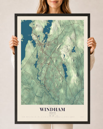 Windham, Maine map print - 24 x 36 black Ayous wood frame