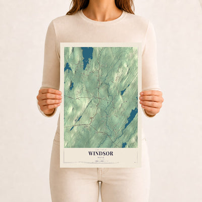 Windsor, Maine map print - 12 x 18 archival matte print