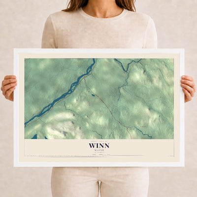 Winn, Maine map print - 12 x 18 white Ayous wood frame