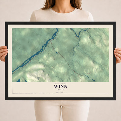 Winn, Maine map print - 18 x 24 black Ayous wood frame
