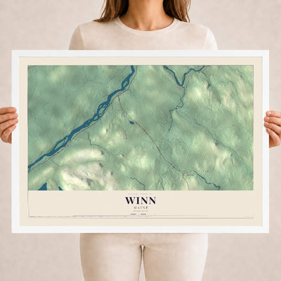 Winn, Maine map print - 18 x 24 white Ayous wood frame
