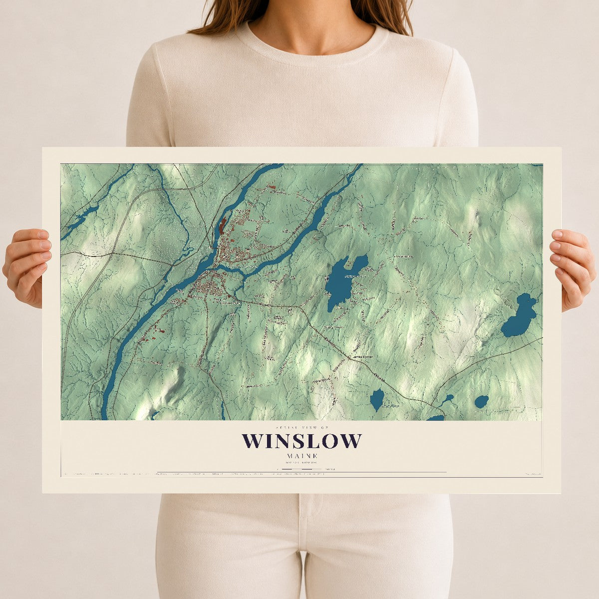 Winslow, Maine map print - 12 x 18 archival matte print