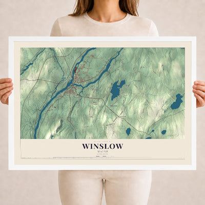 Winslow, Maine map print - 18 x 24 white Ayous wood frame
