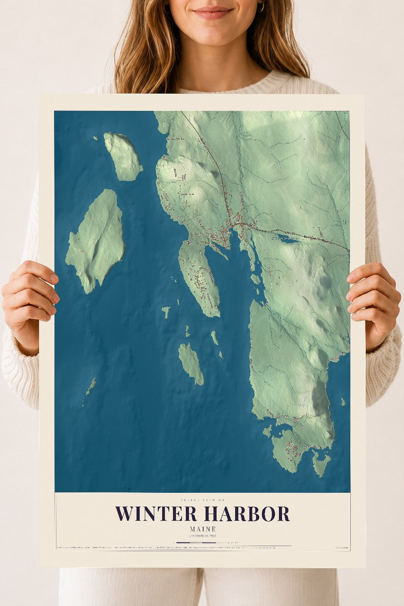 Winter Harbor, Maine map print - 18 x 24 archival matte print