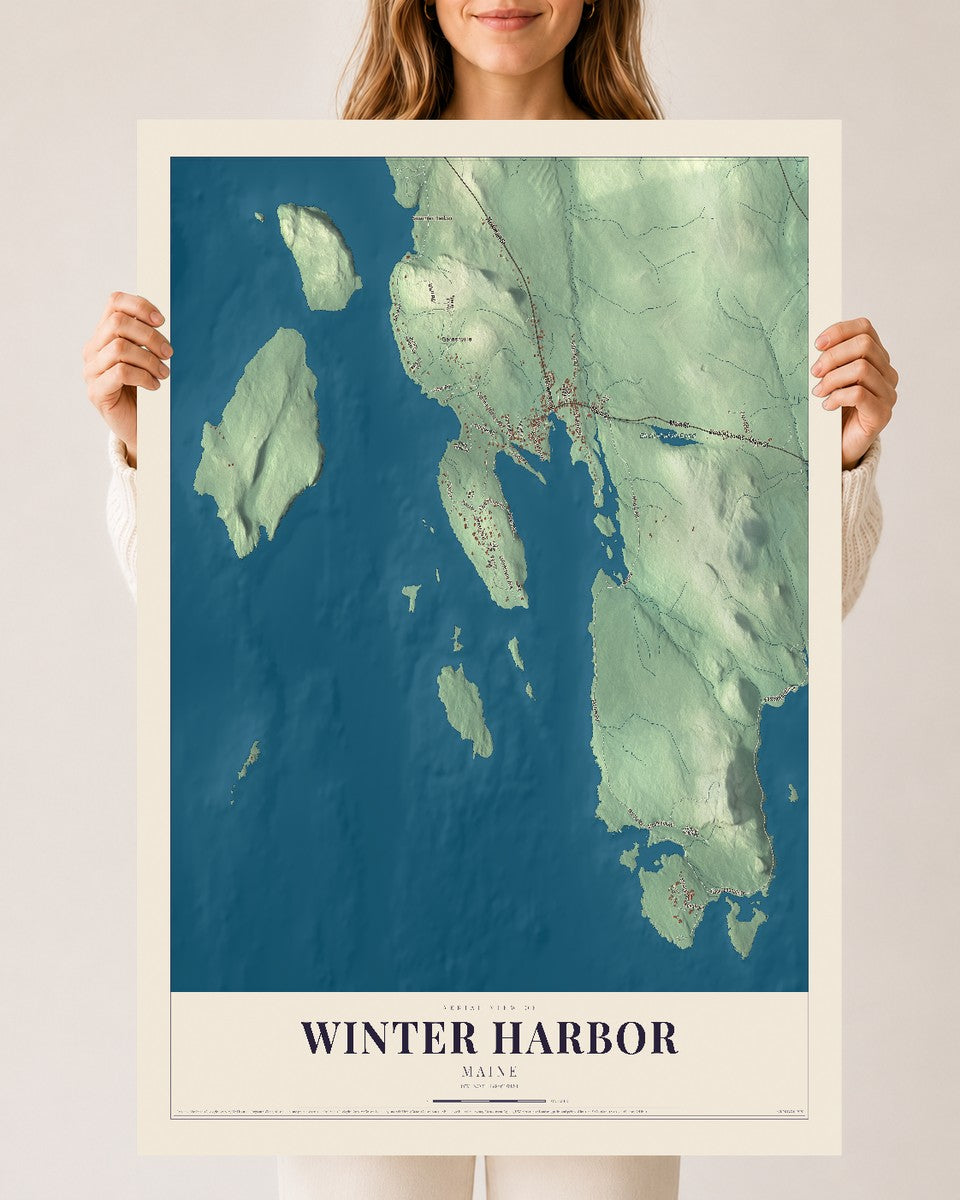 Winter Harbor, Maine map print - 24 x 36 archival matte print