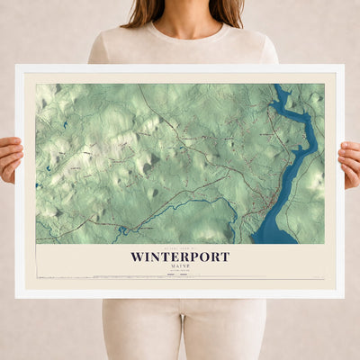 Winterport, Maine map print - 18 x 24 white Ayous wood frame