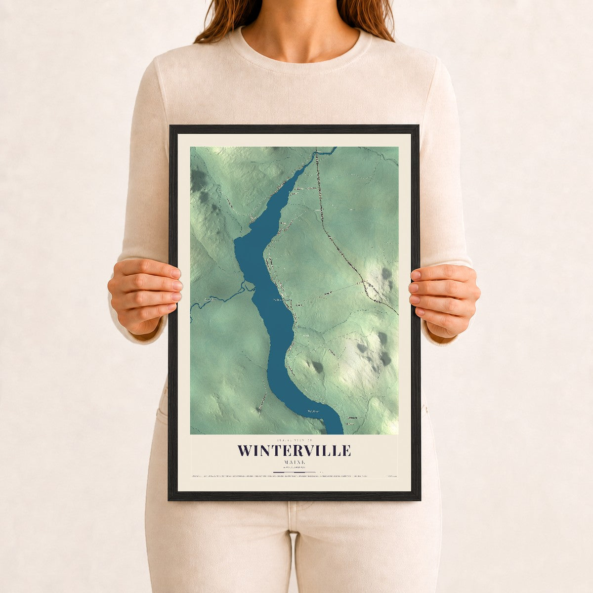 Winterville, Maine map print - 12 x 18 black Ayous wood frame