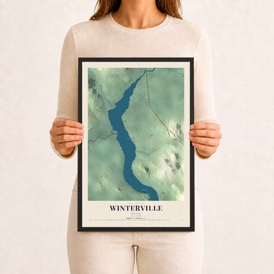 Winterville, Maine map print - 12 x 18 black Ayous wood frame