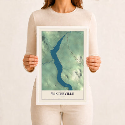 Winterville, Maine map print - 12 x 18 white Ayous wood frame