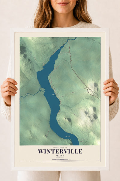 Winterville, Maine map print - 18 x 24 white Ayous wood frame