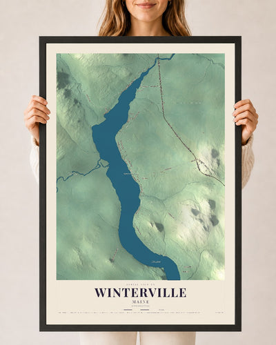 Winterville, Maine map print - 24 x 36 black Ayous wood frame