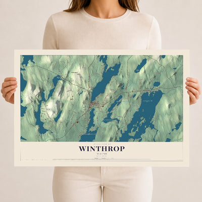 Winthrop, Maine map print - 12 x 18 archival matte print