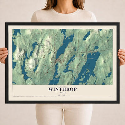 Winthrop, Maine map print - 18 x 24 black Ayous wood frame