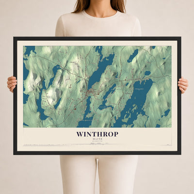 Winthrop, Maine map print - 24 x 36 black Ayous wood frame