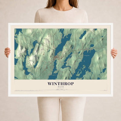 Winthrop, Maine map print - 24 x 36 white Ayous wood frame