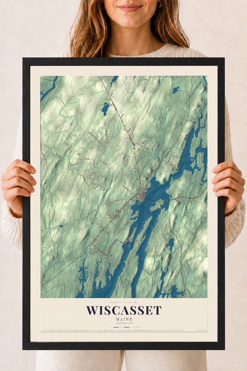 Wiscasset, Maine map print - 18 x 24 black Ayous wood frame