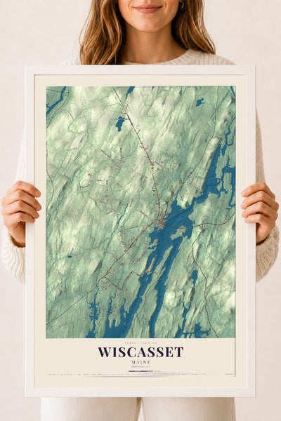 Wiscasset, Maine map print - 18 x 24 white Ayous wood frame