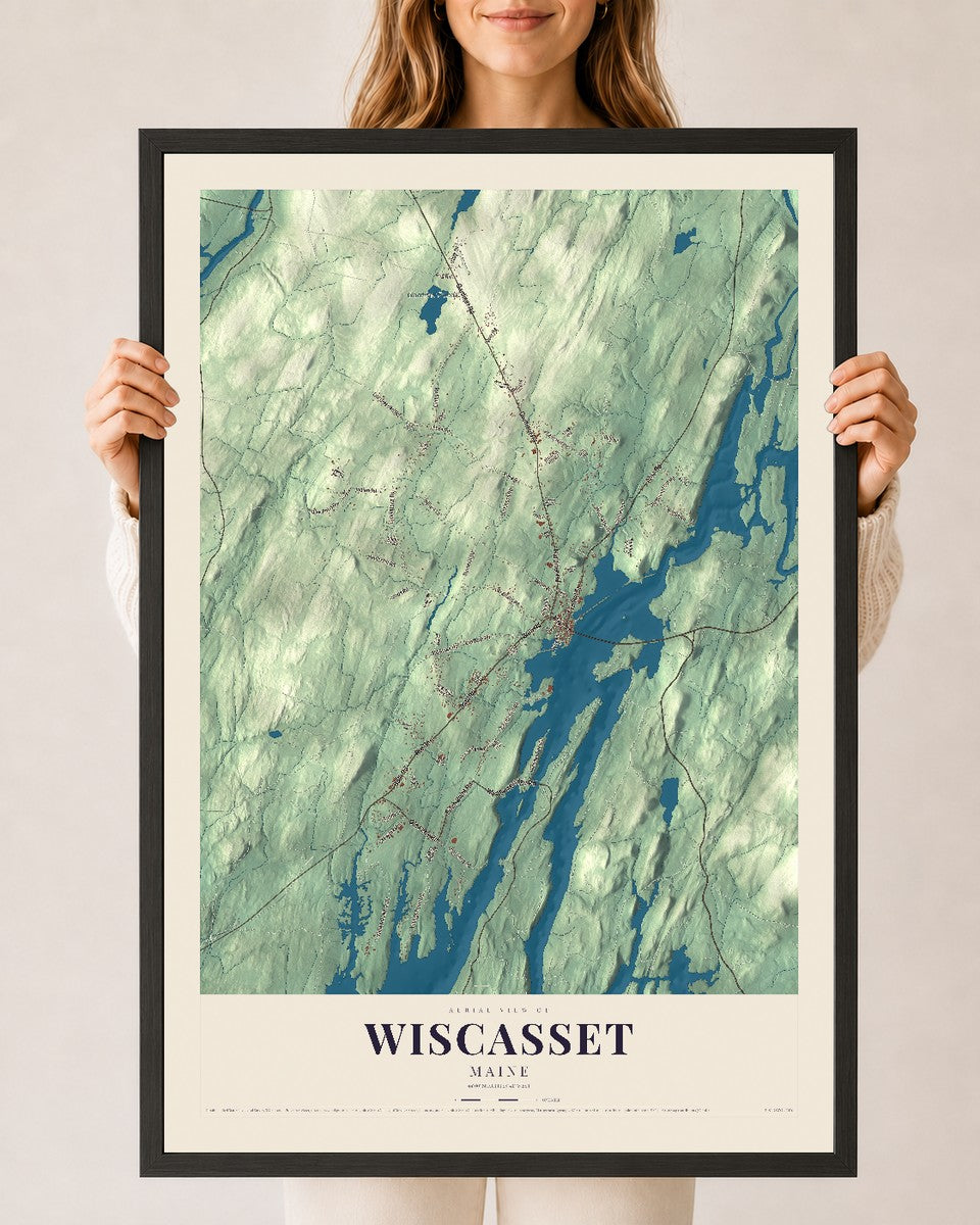 Wiscasset, Maine map print - 24 x 36 black Ayous wood frame