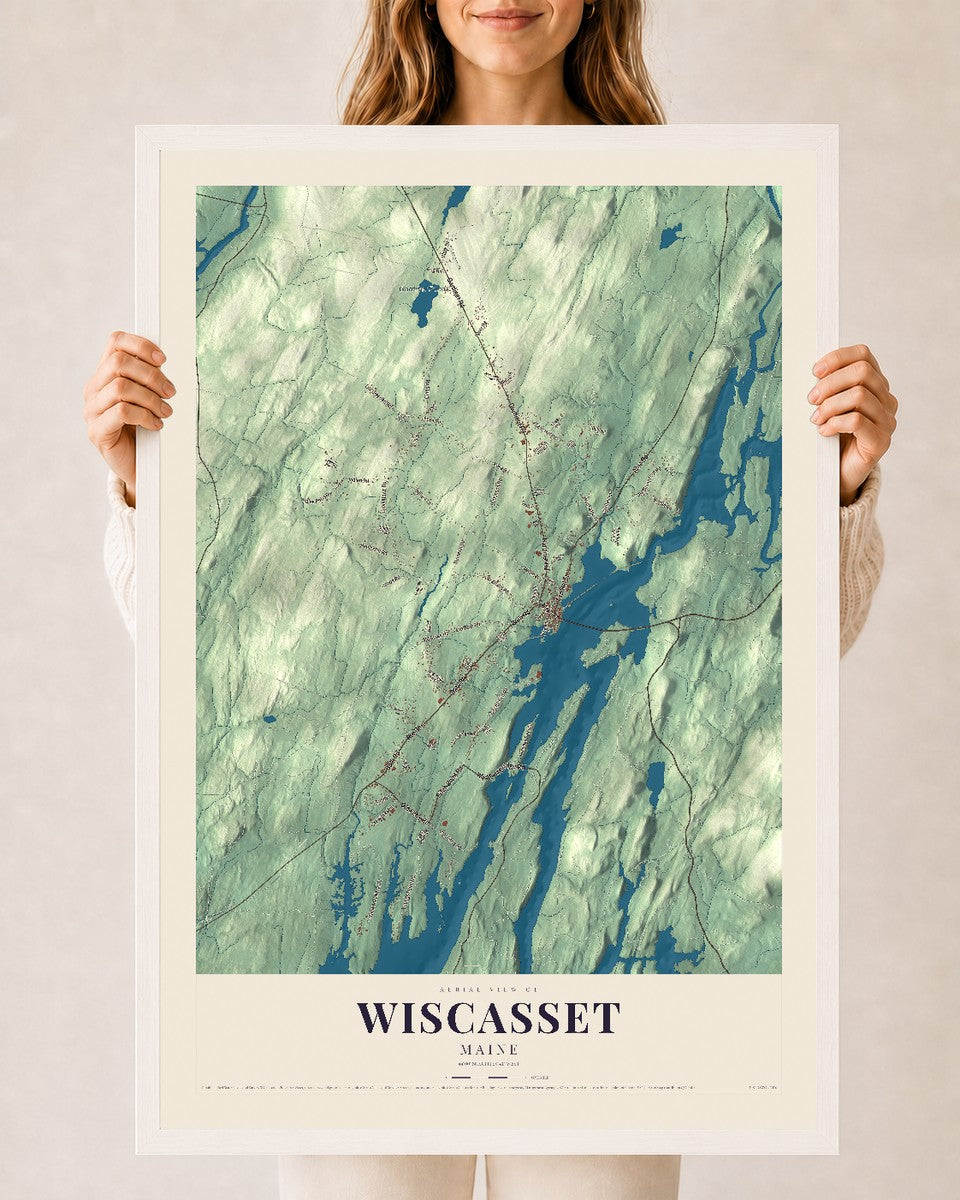 Wiscasset, Maine map print - 24 x 36 white Ayous wood frame