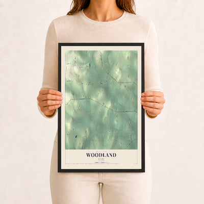 Woodland, Maine map print - 12 x 18 black Ayous wood frame